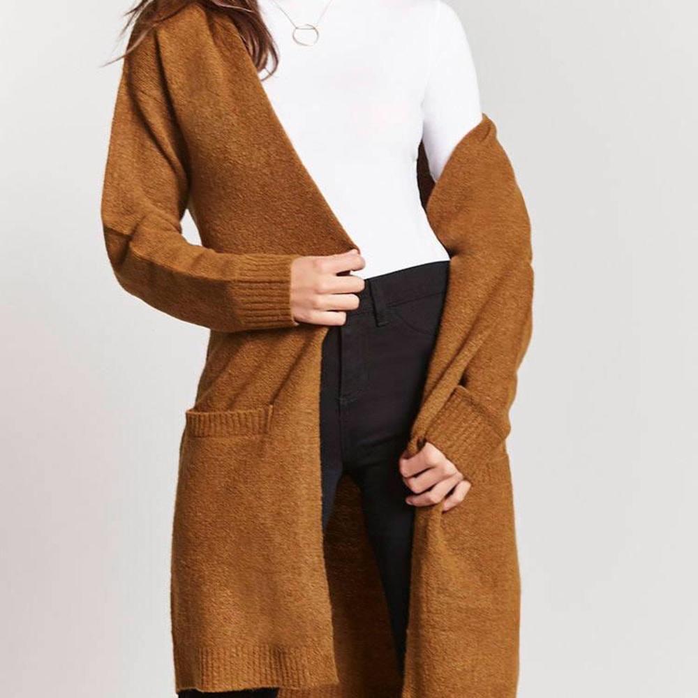 Forever 21 Open Front Longline Orange Cardigan